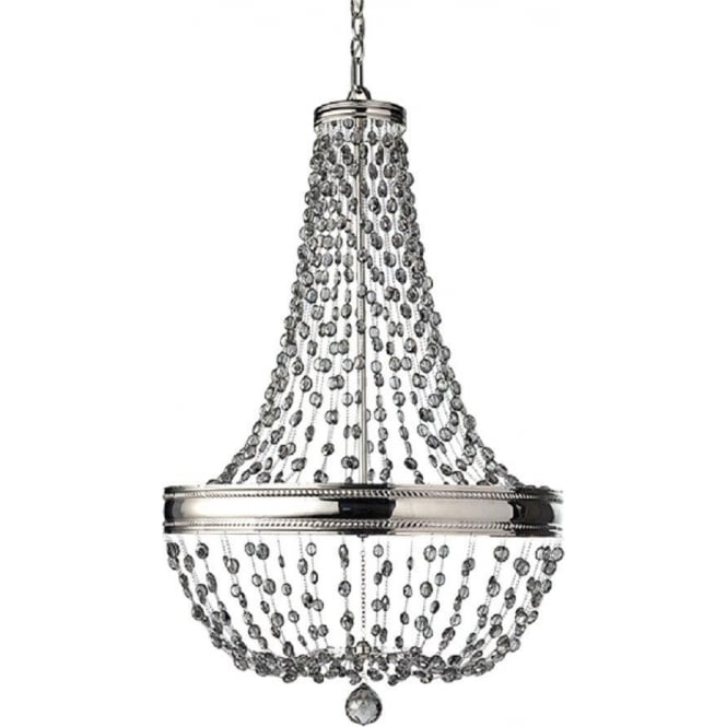 MALIA large 8 light nickel chandelier with smoked crystal droplets