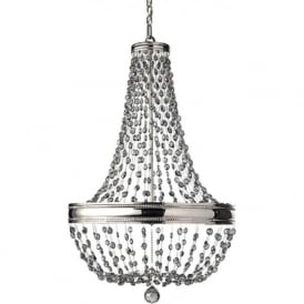 MALIA large 8 light nickel chandelier with smoked crystal droplets