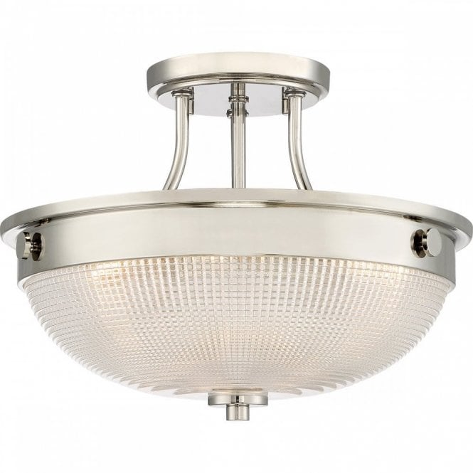 MANTLE semi-flush fit ceiing light with prismatic glass shade - imperial silver fitting