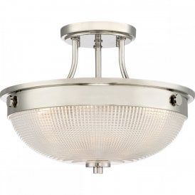 MANTLE semi-flush fit ceiing light with prismatic glass shade - imperial silver fitting