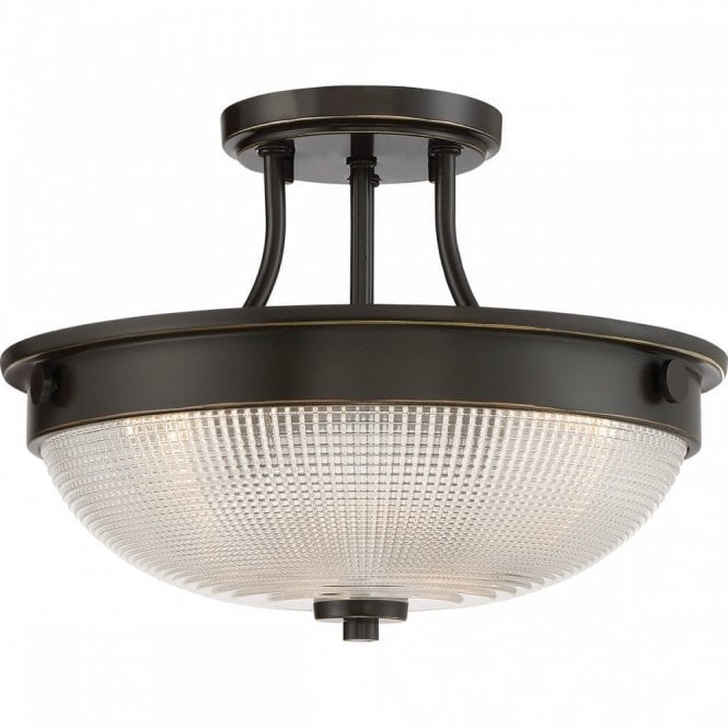 MANTLE semi-flush fit ceiing light with prismatic glass shade - palladian bronze fitting