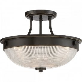 MANTLE semi-flush fit ceiing light with prismatic glass shade - palladian bronze fitting