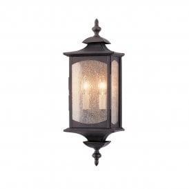 Square 2 Light Wall Light in Bronze with Seeded Glass