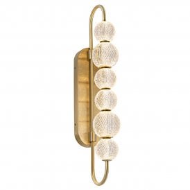 modern LED wall sconce in natural brass finish and with 6 acrylic shades
