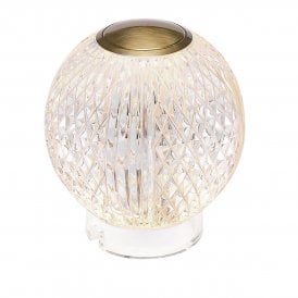 small, modern, rechargeable, LED lamp with carved acrylic shade