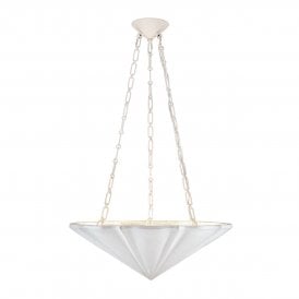 an art-deco inspired three light textured white pendant light