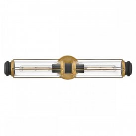 slim bathroom bar light with brass and black accents 