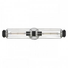 slim bar wall light with chrome and black details for bathrooms