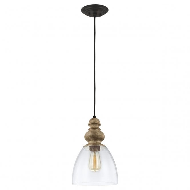 MATRIMONIO clear glass ceiling pendant with driftwood detailing