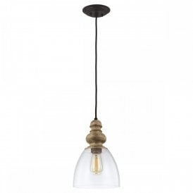 MATRIMONIO clear glass ceiling pendant with driftwood detailing