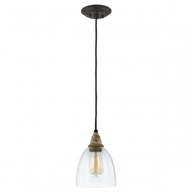 MATRIMONIO clear glass mini ceiling pendant with driftwood detailing