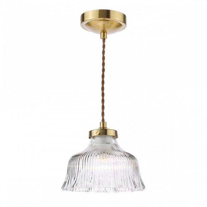 Maude Pendant in Natural Brass with Ribbed Glass Shade