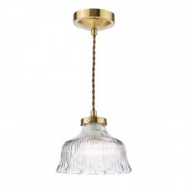 natural brass pendant with a ribbed glass shade