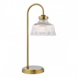natural brass table lamp with ribbed glass shade