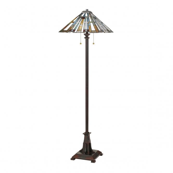 MAYBECK Tiffany Style 2 Light Floor Lamp in Bronze with Art Glass Shade