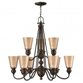 MAYFLOWER large 9 light traditional bronze chandelier