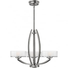 MERIDIAN Art Deco brushed nickel ceiling light with faceted glass shades