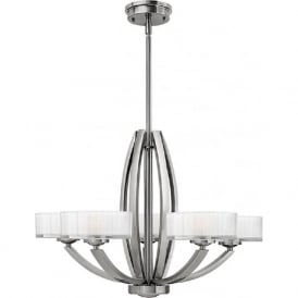 MERIDIAN Art Deco brushed nickel ceiling light with faceted glass shades