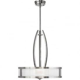 MERIDIAN Art Deco brushed nickel circular ceiling pendant with faceted glass