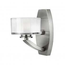 MERIDIAN Art Deco brushed nickel wall light with faceted glass shade