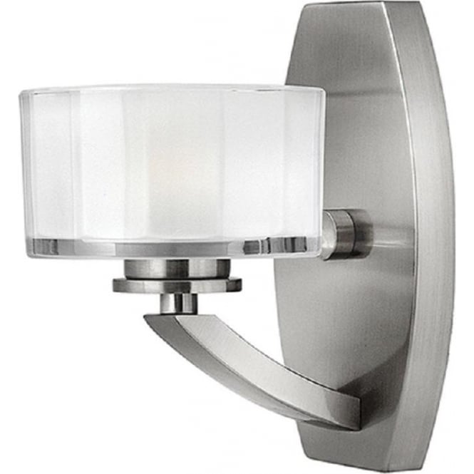 MERIDIAN Art Deco brushed nickel wall light with faceted glass shade