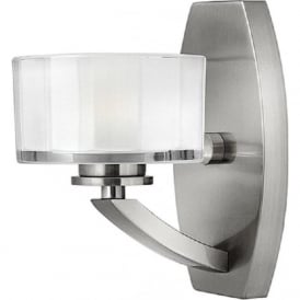 MERIDIAN Art Deco brushed nickel wall light with faceted glass shade