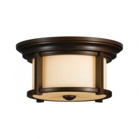 MERRILL flush fitting bronze porch ceiling light with cream glass