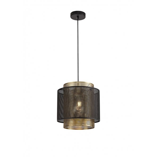 MESHLUXE cylindrical satin gold and black mesh ceiling pendant - large