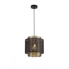 MESHLUXE cylindrical satin gold and black mesh ceiling pendant - large