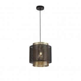 MESHLUXE cylindrical satin gold and black mesh ceiling pendant - large