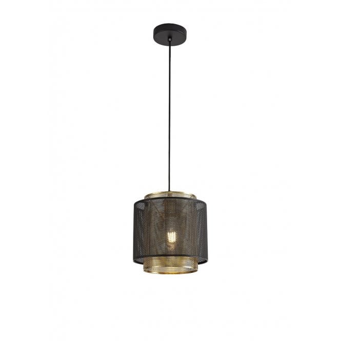 MESHLUXE cylindrical satin gold and black mesh ceiling pendant - small