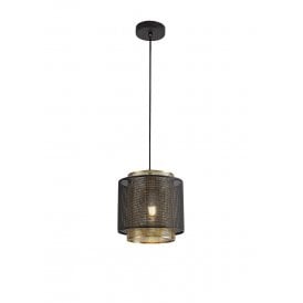 MESHLUXE cylindrical satin gold and black mesh ceiling pendant - small