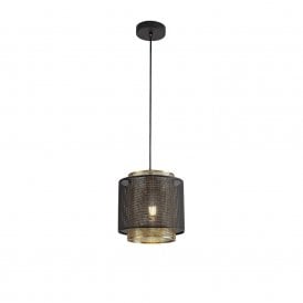 MESHLUXE cylindrical satin gold and black mesh ceiling pendant - small