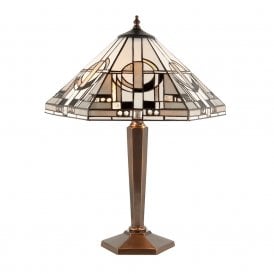 METROPOLITAN Art Deco style Tiffany table lamp, antique brass base