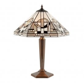 METROPOLITAN Art Deco style Tiffany table lamp, antique brass base
