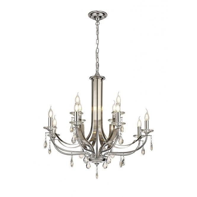 MHYSA classic 12 light chrome chandelier with crystal droplets