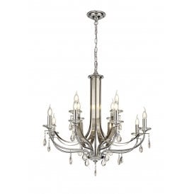 Classic 12 Light Chrome Chandelier With Crystal Droplets