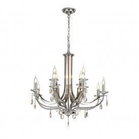 MHYSA classic 12 light chrome chandelier with crystal droplets