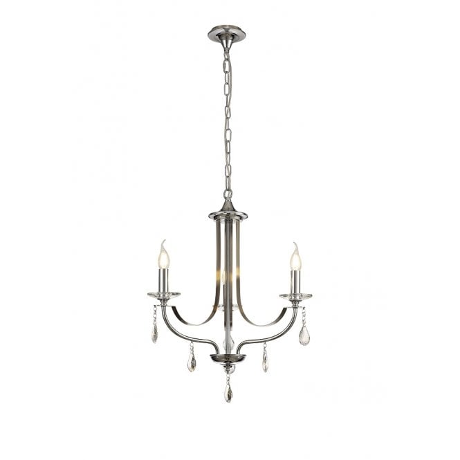 MHYSA classic 3 light chrome chandelier with crystal droplets