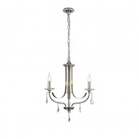 MHYSA classic 3 light chrome chandelier with crystal droplets