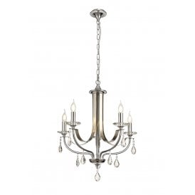 MHYSA classic 5 light chrome chandelier with crystal droplets