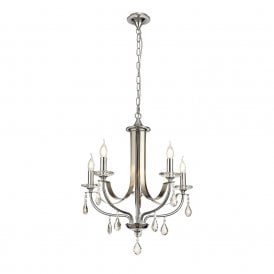 MHYSA classic 5 light chrome chandelier with crystal droplets