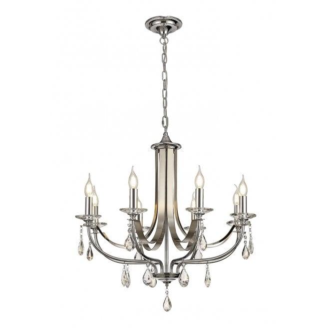 MHYSA classic 8 light chrome chandelier with crystal droplets