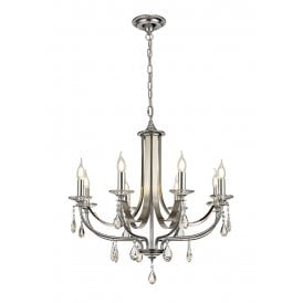 MHYSA classic 8 light chrome chandelier with crystal droplets