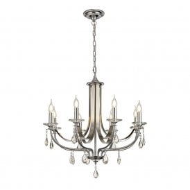 MHYSA classic 8 light chrome chandelier with crystal droplets
