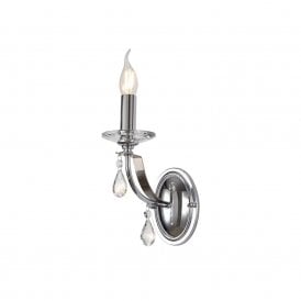 MHYSA classic candle style wall light in chrome with crystal droplets