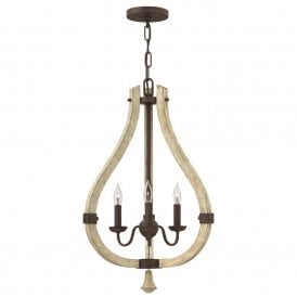 MIDDLEFIELD distressed wood and rustic iron chandelier - 3 lights