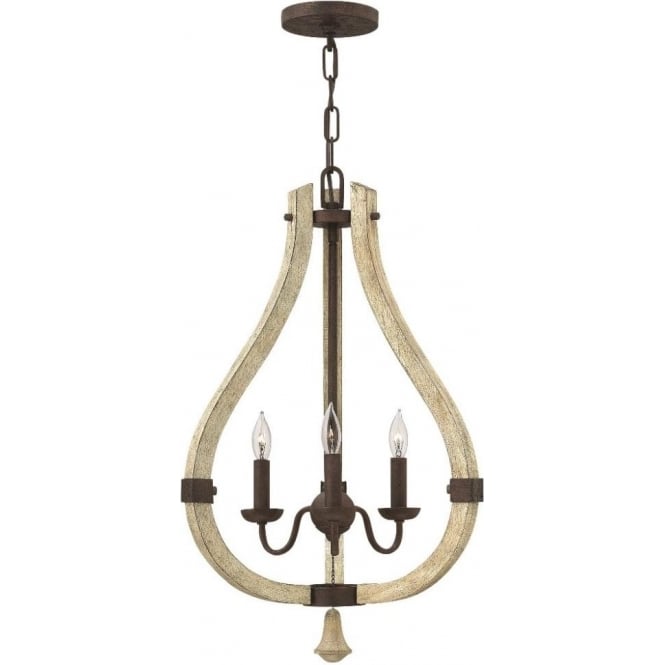 MIDDLEFIELD distressed wood and rustic iron chandelier - 3 lights