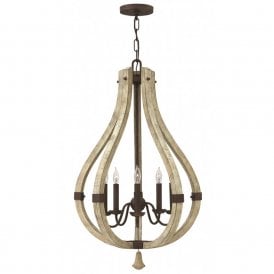 MIDDLEFIELD distressed wood and rustic iron chandelier - 5 lights