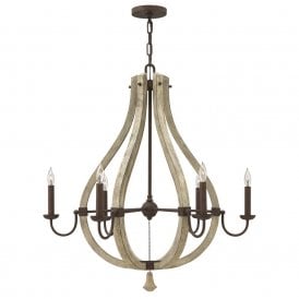 MIDDLEFIELD distressed wood and rustic iron chandelier - 6 lights